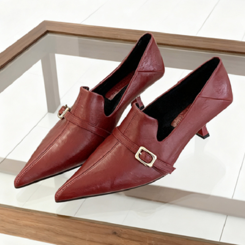Formal Belt Leather Thin - Elegant Kitten Heel Women Pumps Belt