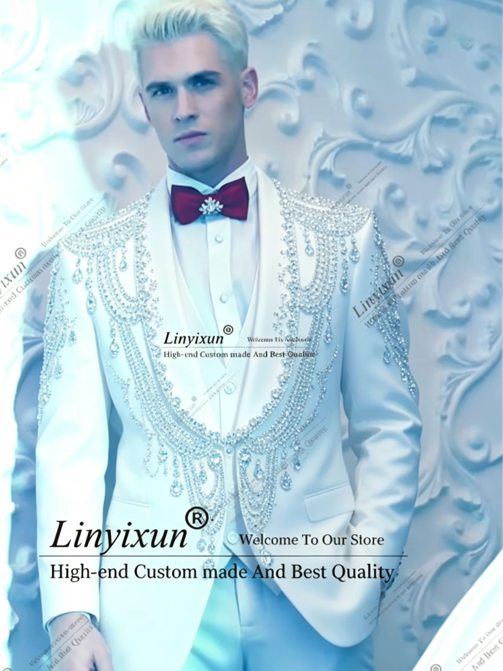 Men'S Formal Wear Jewelry - Elegant Crystal Jewelried Special Tuxedo Suits