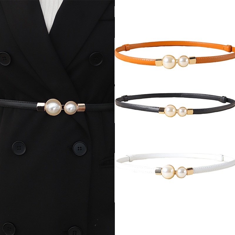 Formal Belt Leather Thin - Elegant Vintage Pearl Waist Chain Thin