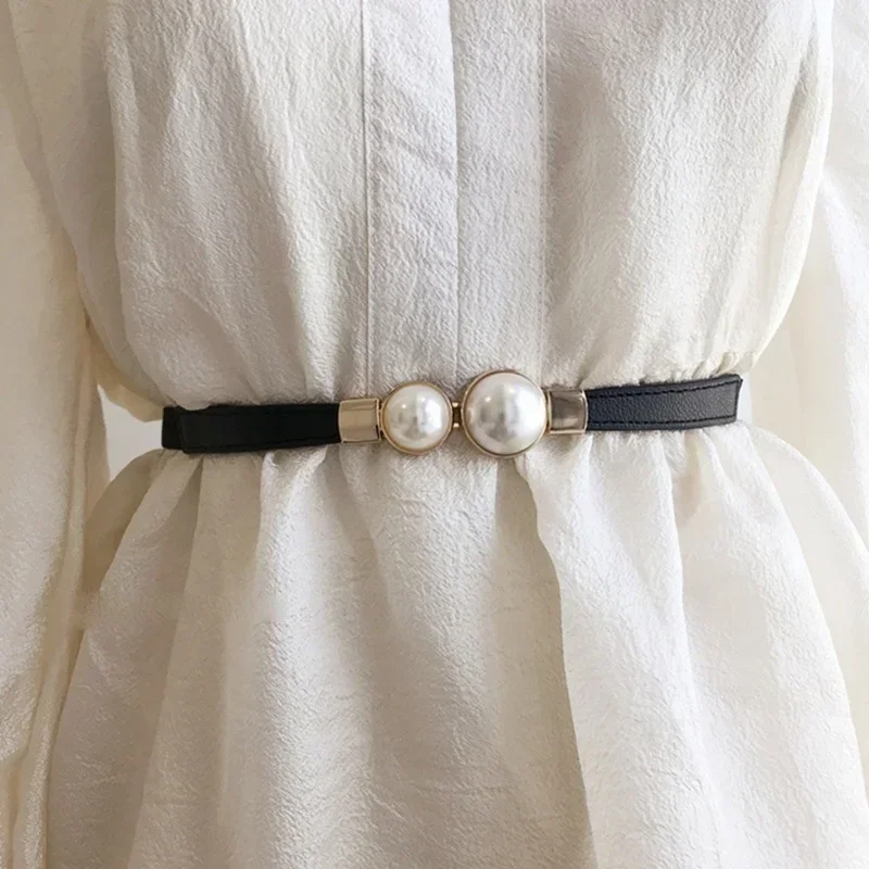 Formal Belt Leather Thin - Women's Belt Creative Double Pearl Leather