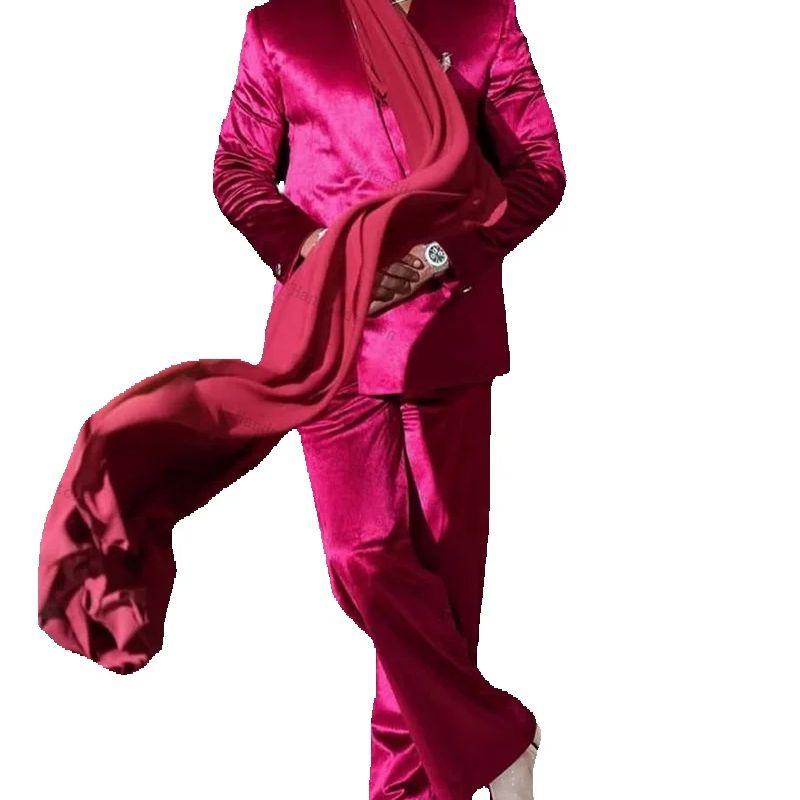 Pink Satin Men Suit Set 2 Piec - đánh giá và giá Men Formal Wear With Scarf