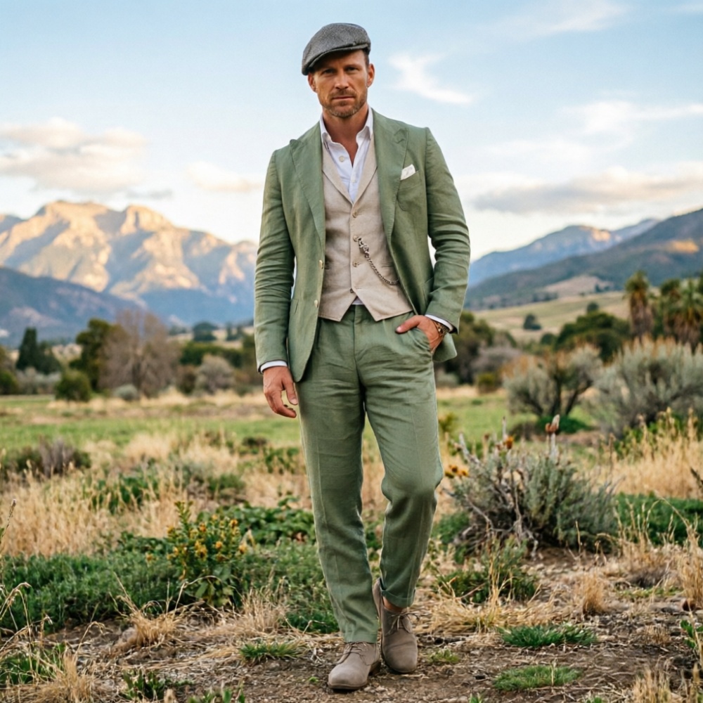 Sage Green Linen Men 3 Piece S - đánh giá và giá Men Linen Formal Wear