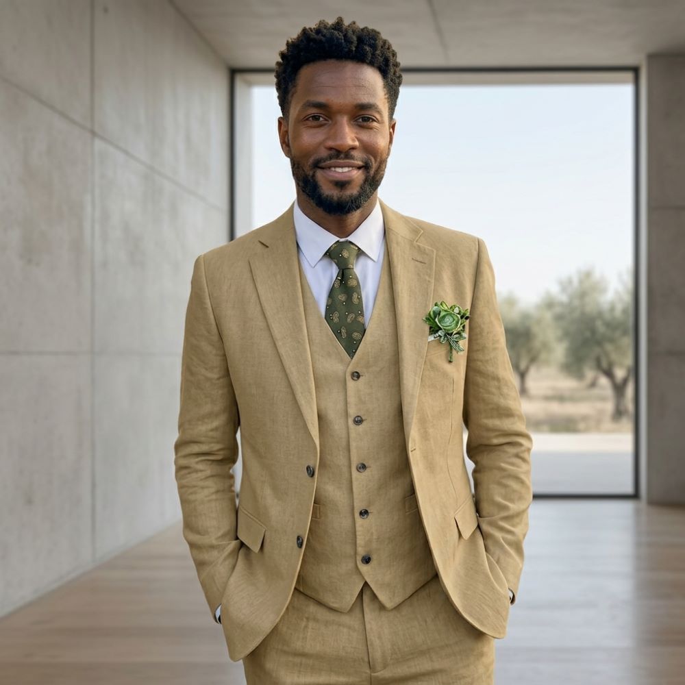 Linen Men Suits Notched Lapel  - đánh giá và giá Men Linen Formal Wear