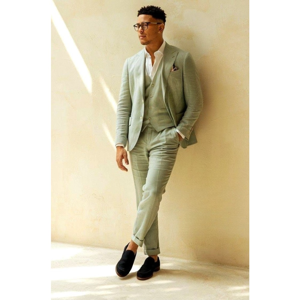 Sage Green Linen Wedding Suits - đánh giá và giá Men Linen Formal Wear