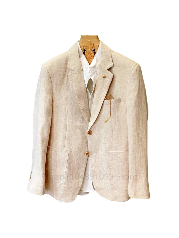 Beige Men Suit Linen Blazers J - đánh giá và giá Men Linen Formal Wear