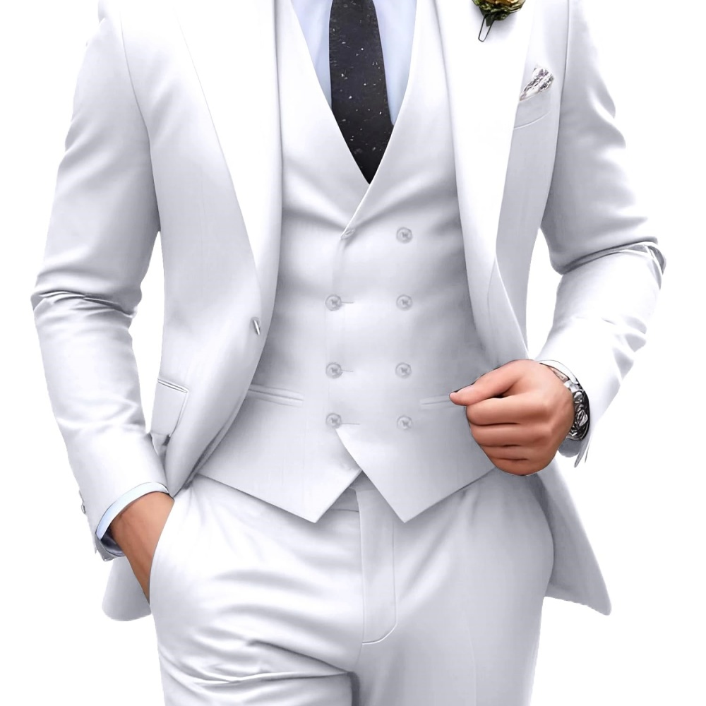 3 Pieces Solid Color Men Suits - đánh giá và giá Men Formal Wear Jacket