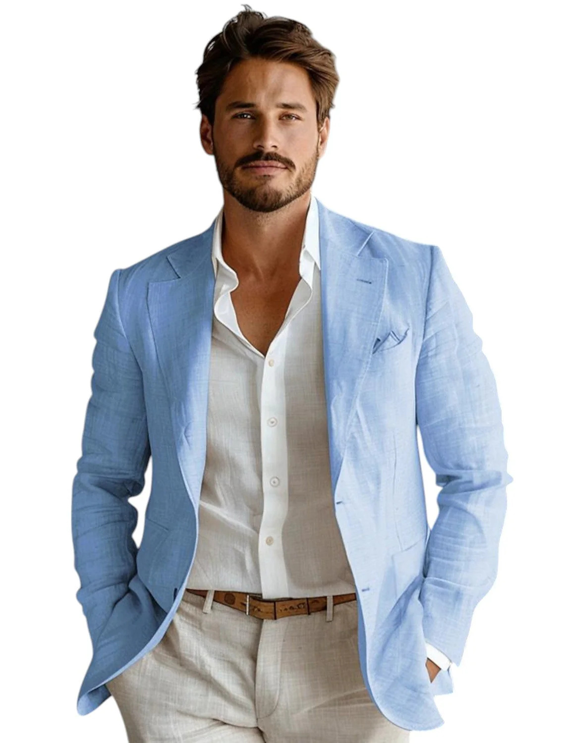 Blue Slim Fit Men's Linen Blaz - đánh giá và giá Men Linen Formal Wear