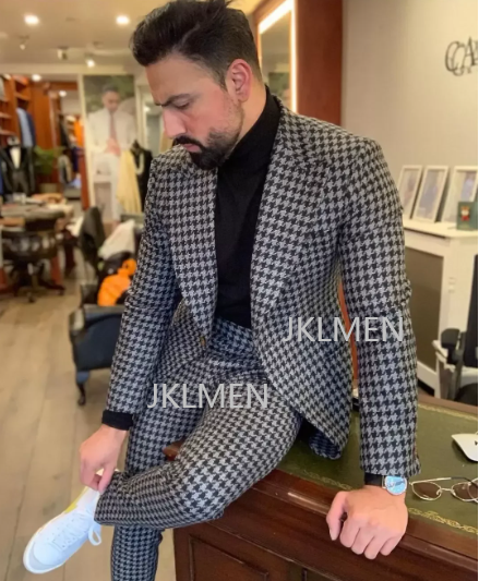 Houndstooth Mens Suits 2PCS We - đánh giá và giá Men Formal Wear Jacket