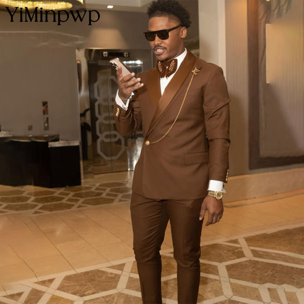 Brown African Men's Suits 2 Pi - đánh giá và giá Men Formal Wear Brown
