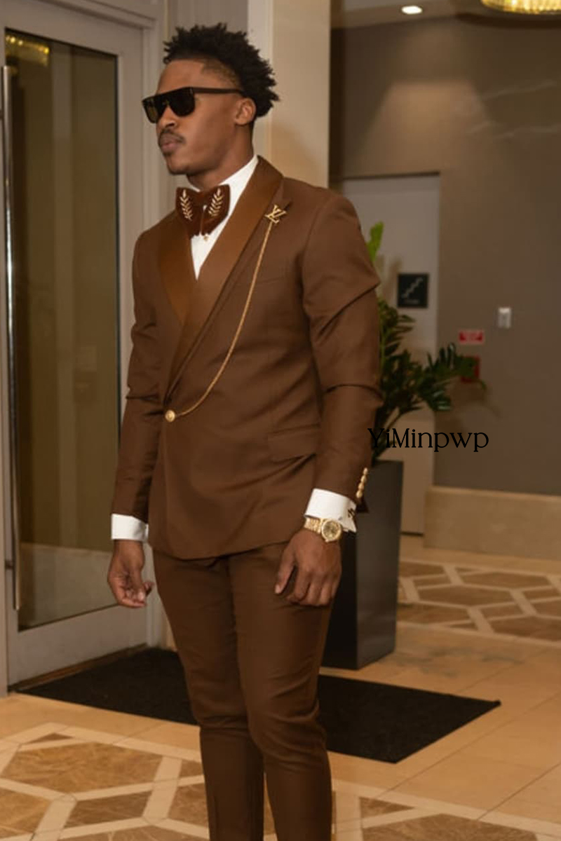 Brown African Men's Suits 2 Pi - đánh giá và giá Men Formal Wear Brown
