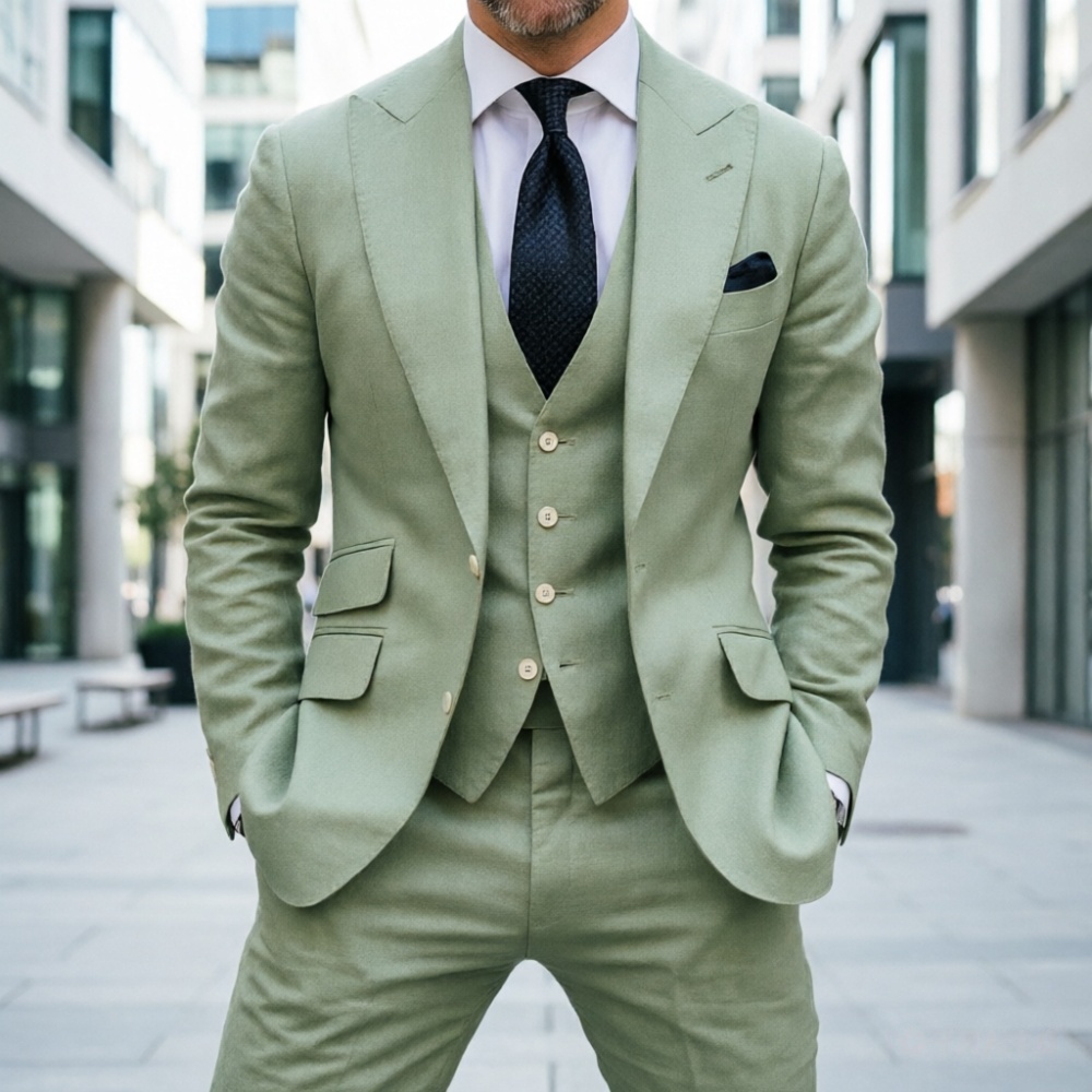 Sky Blue Linen Men Wedding Tux - đánh giá và giá Men Linen Formal Wear